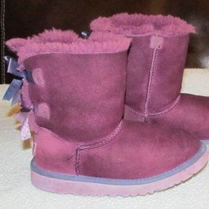 UGG Australia Bailey Bow 3280K Sheepskin Boots Purple Little Girls Size 1M